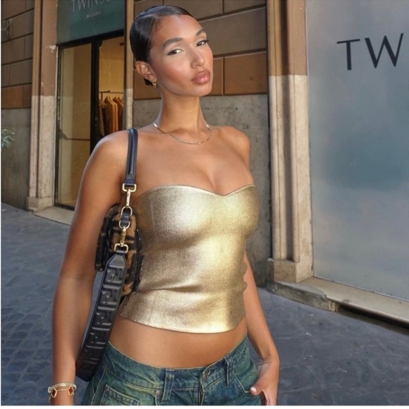 Zara Gold KNIT BUSTIER TOP - Picture 2 of 16